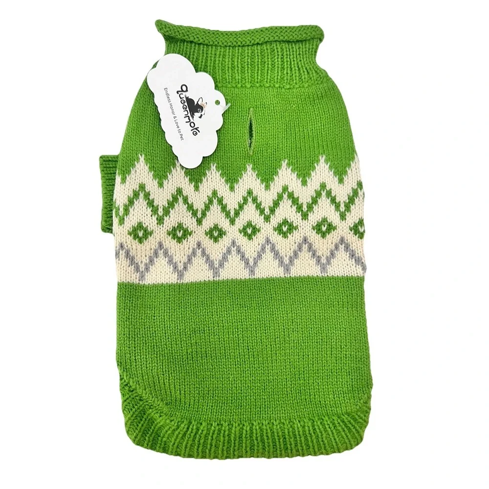 Queenmore Dog Sweater Small Green Winter Clothing Pet Supplies